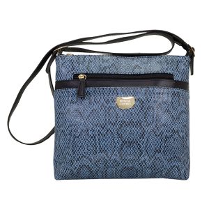 Bolsa Feminina Monica Sanches 2967 Mamba Serpente Azul / Line Preto