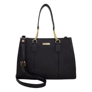 Bolsa Feminina Monica Sanches 3601 Matelasse Demi Preto / Line Preto