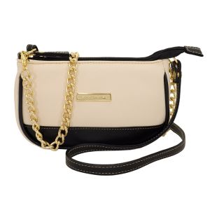 Bolsa Feminina Monica Sanches 3787 Rustic Panacota / Line Preto