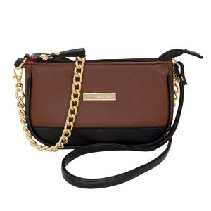 Bolsa Feminina Monica Sanches 3787 Rustic Nerobrown / Line Preto