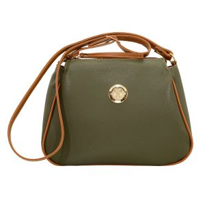 Bolsa Feminina Monica Sanches 3849 Prada Verde Musgo / Line Caramelo Atr