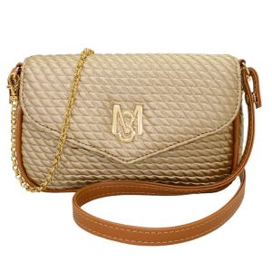 Bolsa Feminina Monica Sanches 3871 Matelasse Demi Ouro / Line Caramelo 